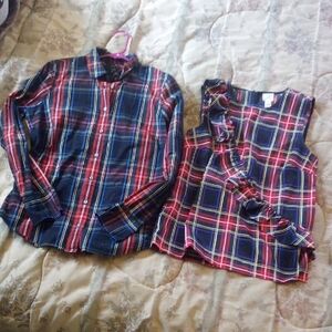 J Crew Tartan Plaid Tops EUC size 4 Button Up & Dress Shirt Red Blue